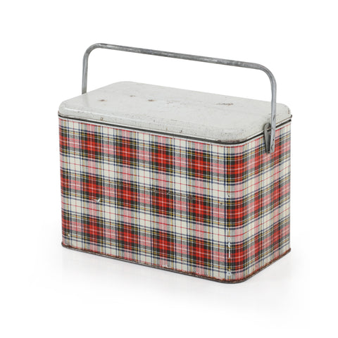 Red & White Plaid Metal Cooler