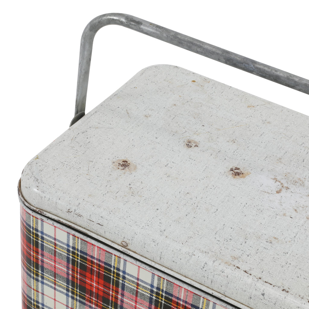 Red & White Plaid Metal Cooler