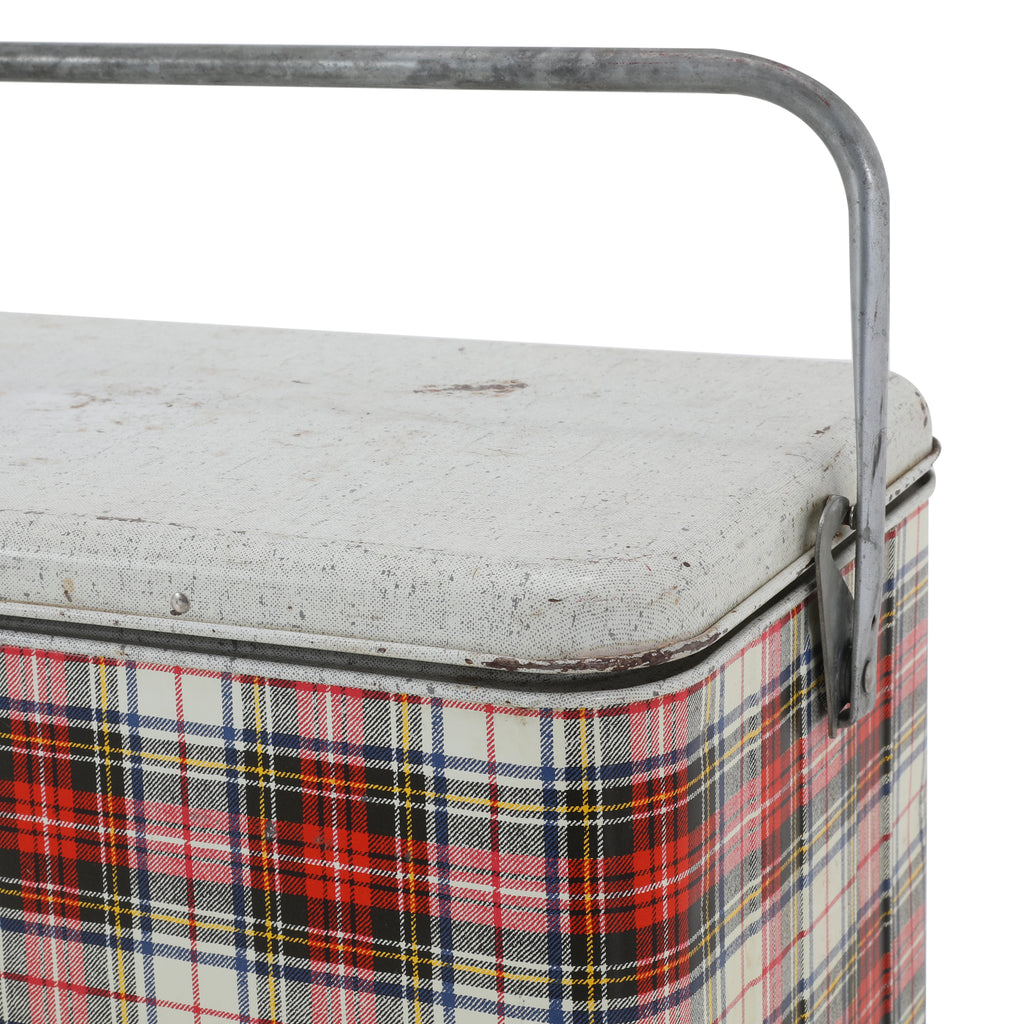 Red & White Plaid Metal Cooler
