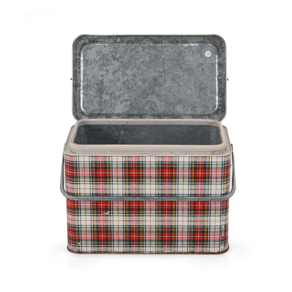Red & White Plaid Metal Cooler