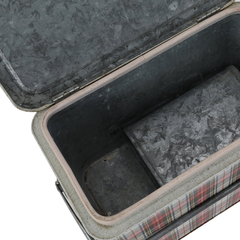 Red & White Plaid Metal Cooler