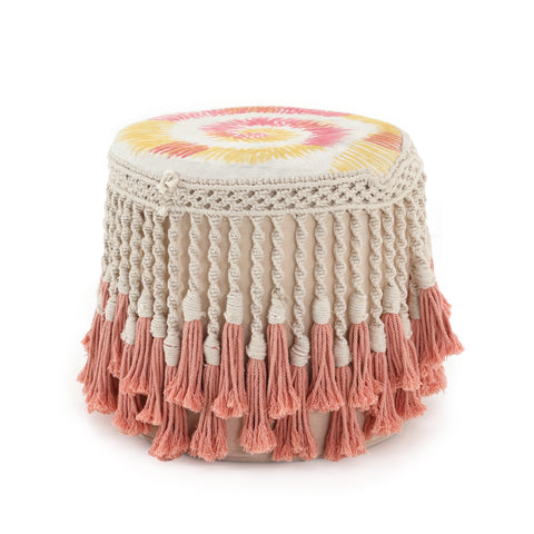 Tie-Dye Ottoman with Pink Tassels