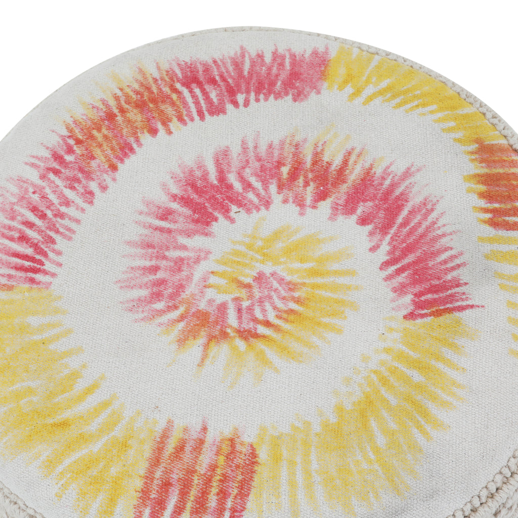 Tie-Dye Ottoman with Pink Tassels