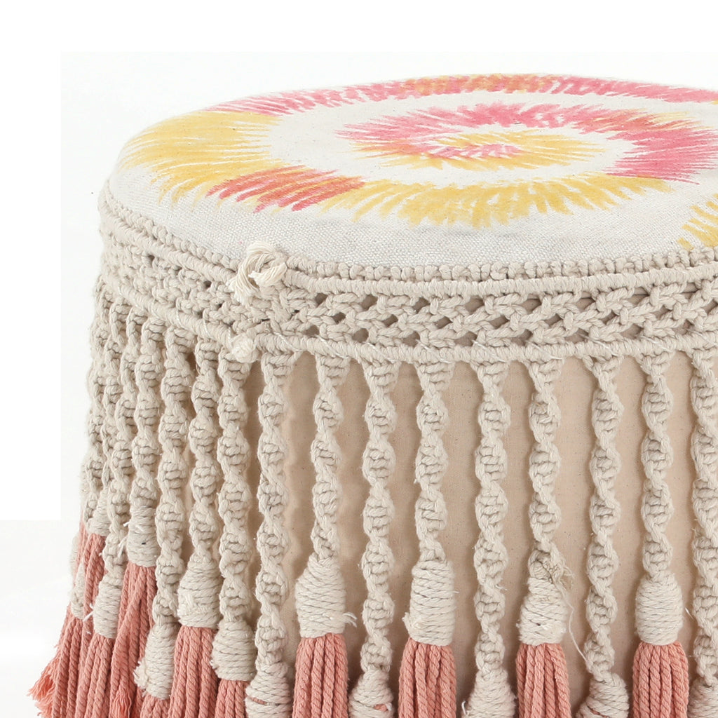 Tie-Dye Ottoman with Pink Tassels