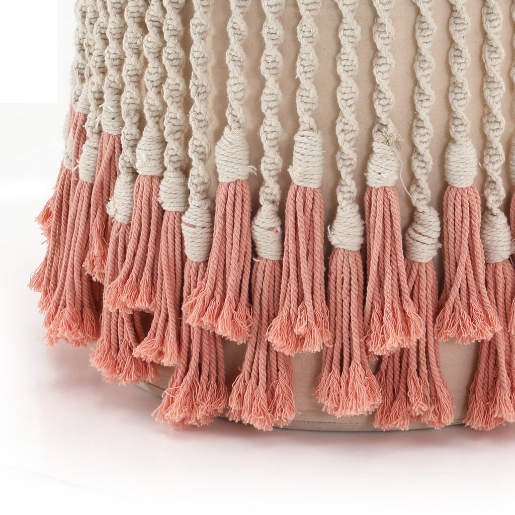 Tie-Dye Ottoman with Pink Tassels