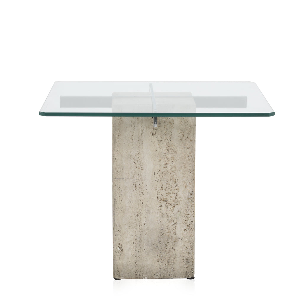 Travertine Square Glass End Table