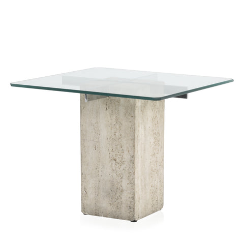 Travertine Square Glass End Table