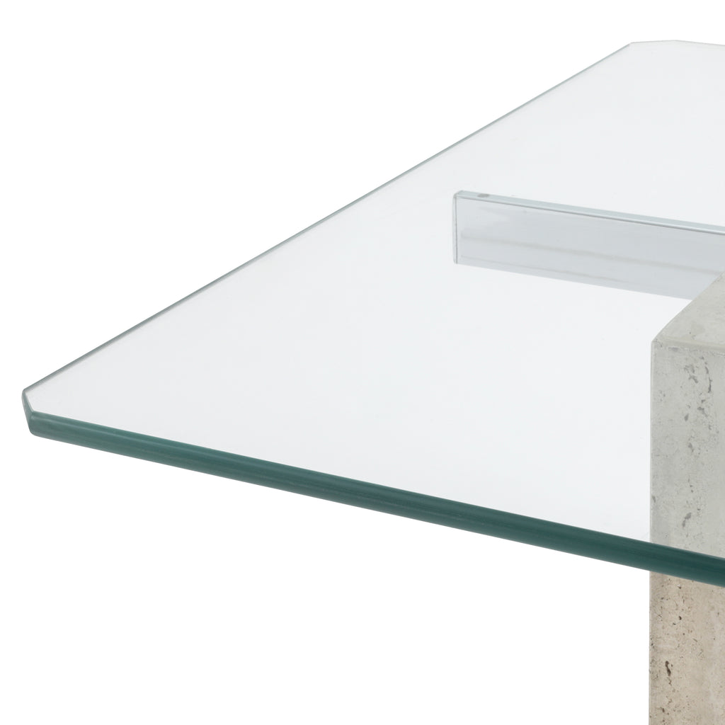 Travertine Square Glass End Table