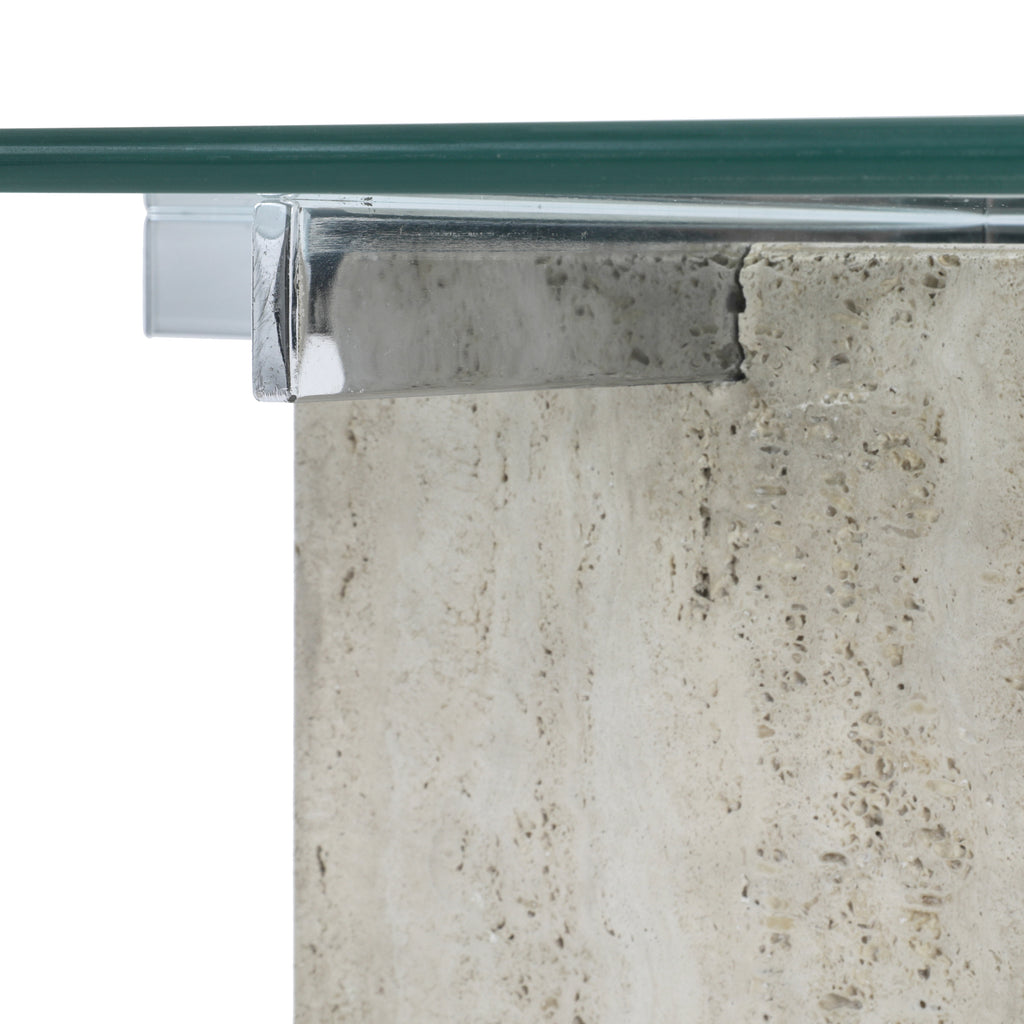 Travertine Square Glass End Table