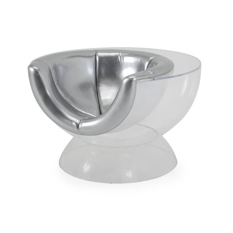 Silver Leather & Lucite Large Bucket Lounge Chair