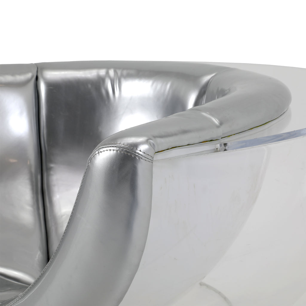 Silver Leather & Lucite Large Bucket Lounge Chair