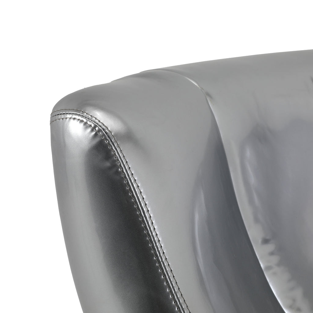 Silver Leather & Lucite Large Bucket Lounge Chair