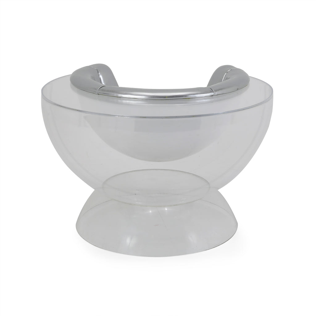 Silver Leather & Lucite Large Bucket Lounge Chair
