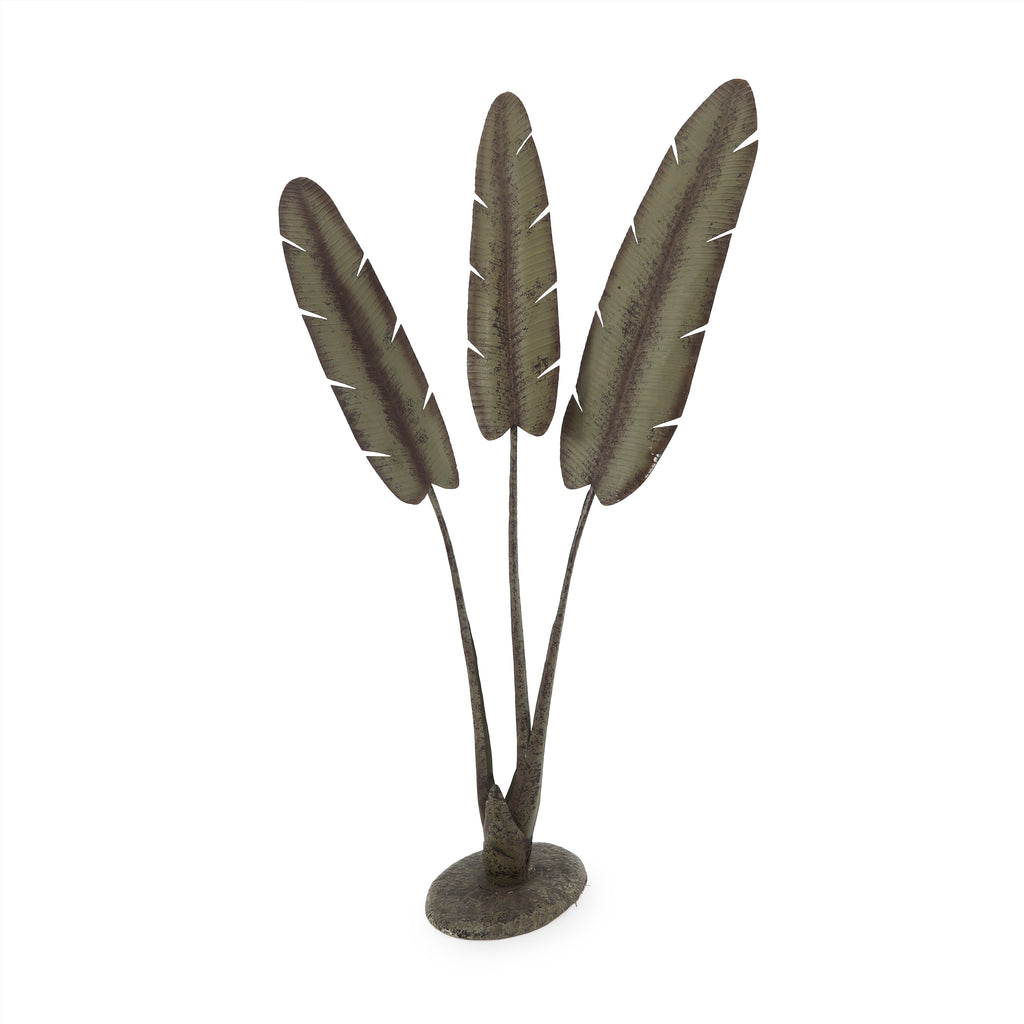 Green Metal Palm Leaf Floor Sculpture