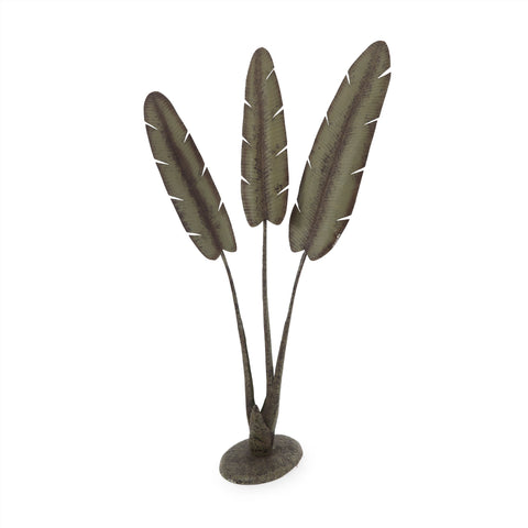 Green Metal Palm Leaf Floor Sculpture