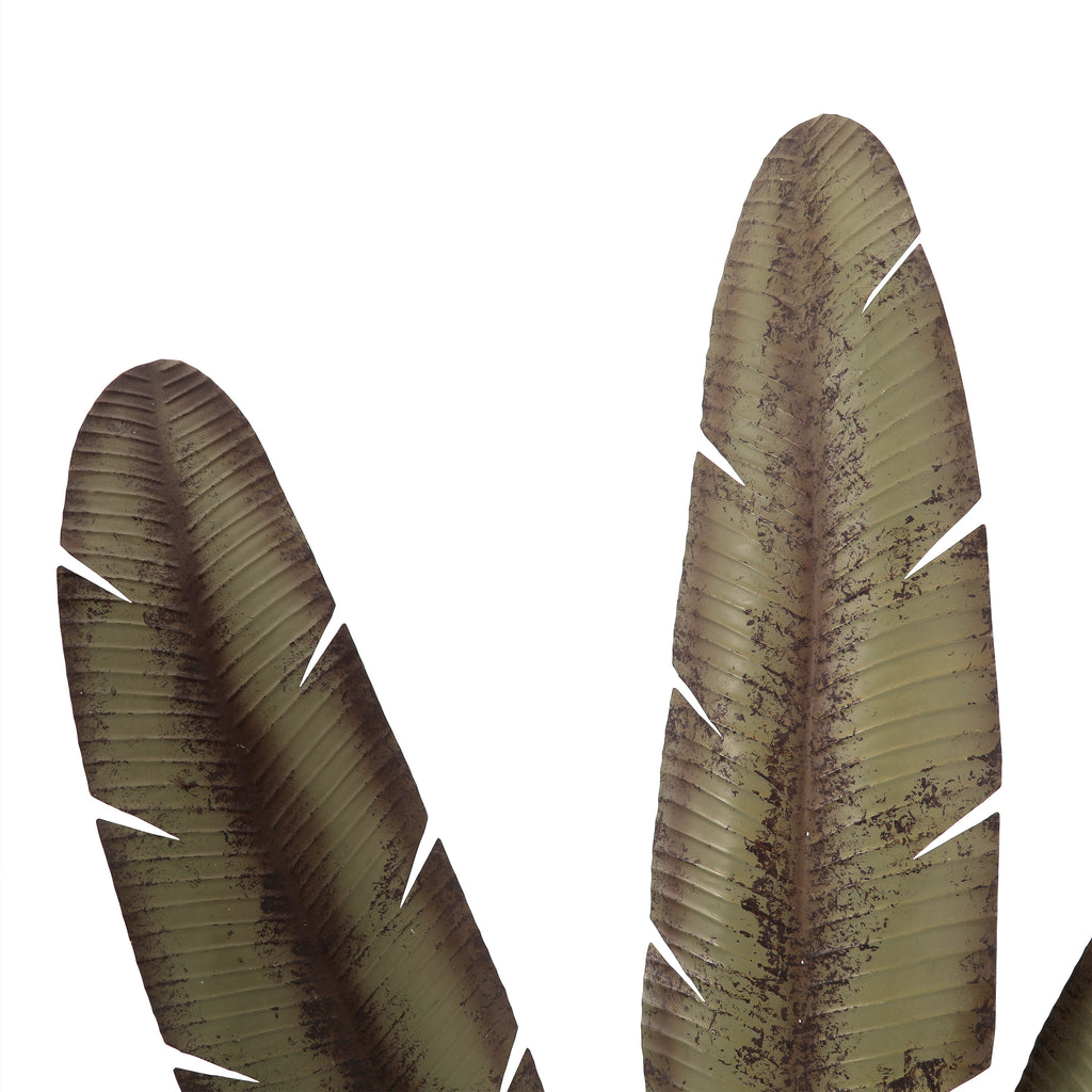 Green Metal Palm Leaf Floor Sculpture