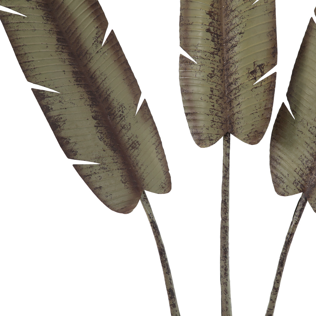 Green Metal Palm Leaf Floor Sculpture