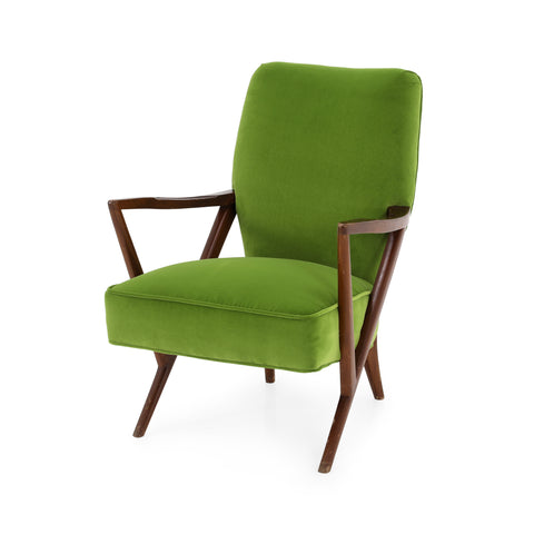 Green Velvet Wood Mid Century Chair