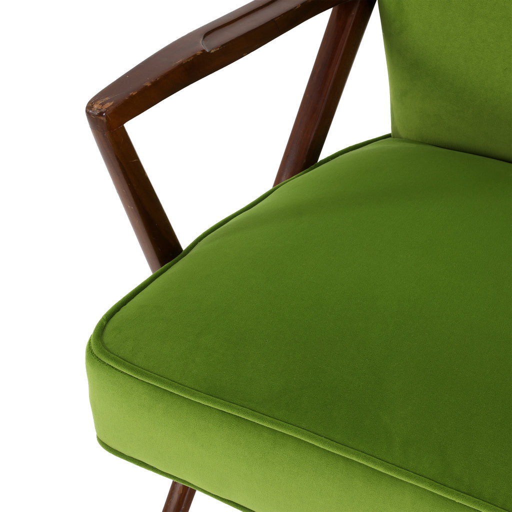 Green Velvet Wood Mid Century Chair