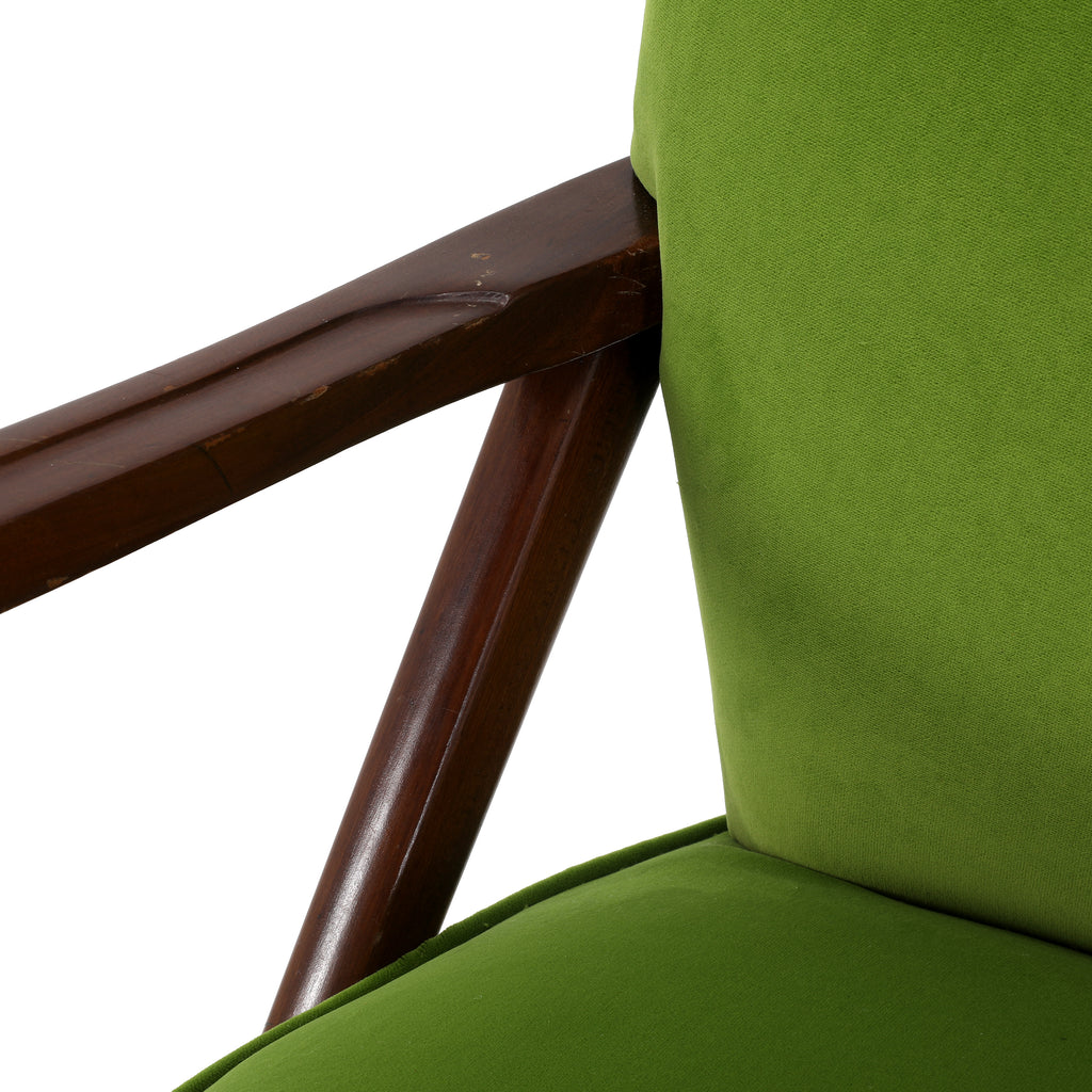 Green Velvet Wood Mid Century Chair