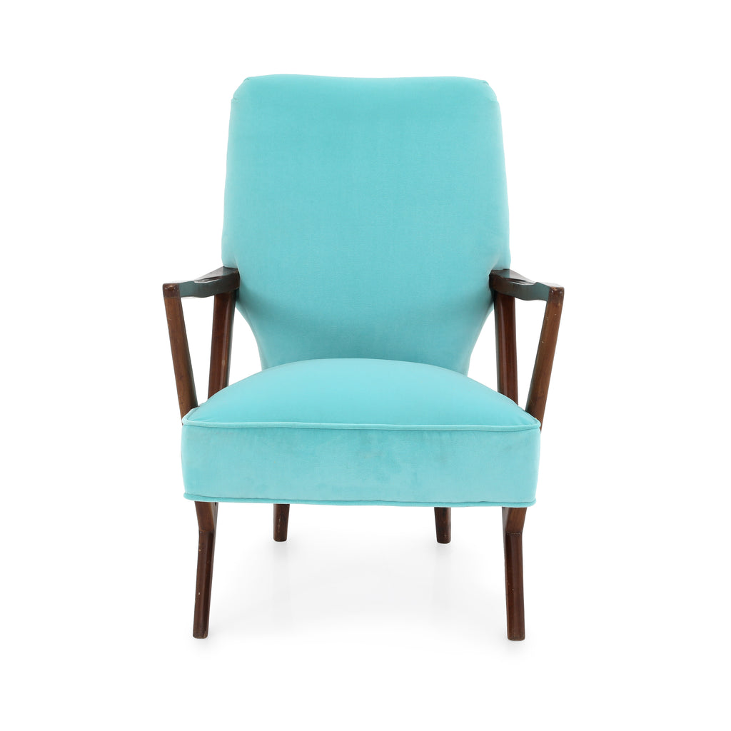 Light Blue Velvet Wood Mid Century Chair