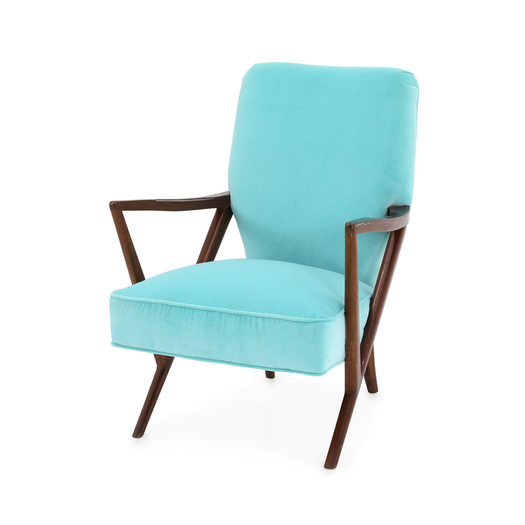 Light Blue Velvet Wood Mid Century Chair
