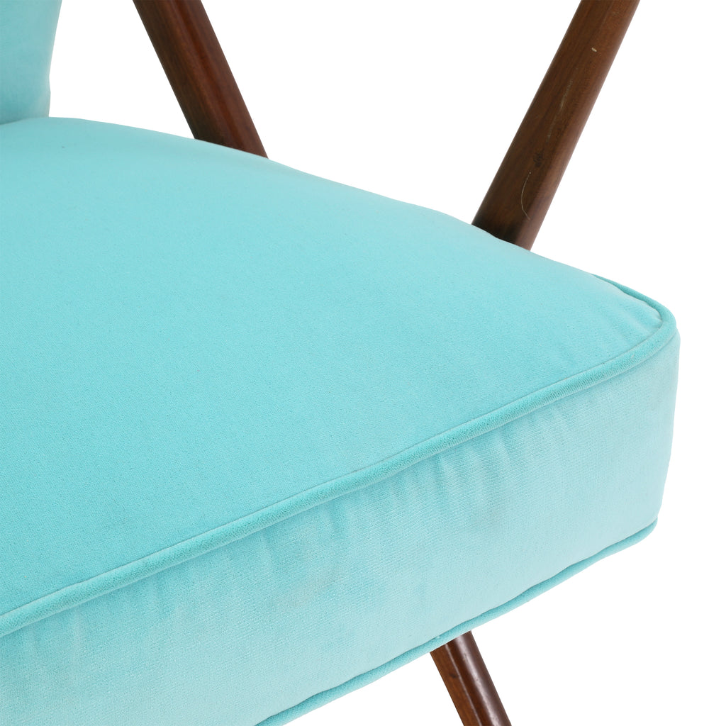 Light Blue Velvet Wood Mid Century Chair
