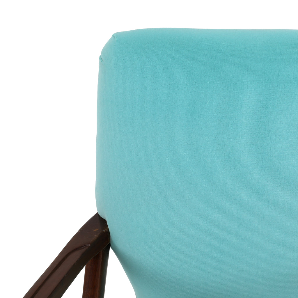 Light Blue Velvet Wood Mid Century Chair
