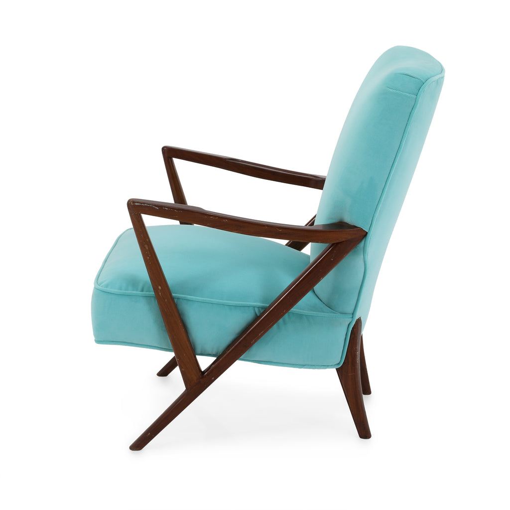 Light Blue Velvet Wood Mid Century Chair