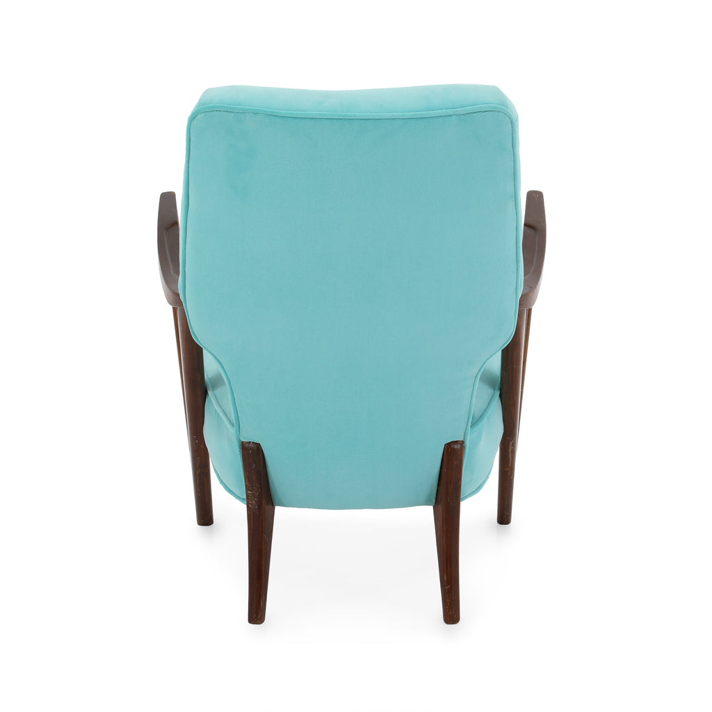 Light Blue Velvet Wood Mid Century Chair