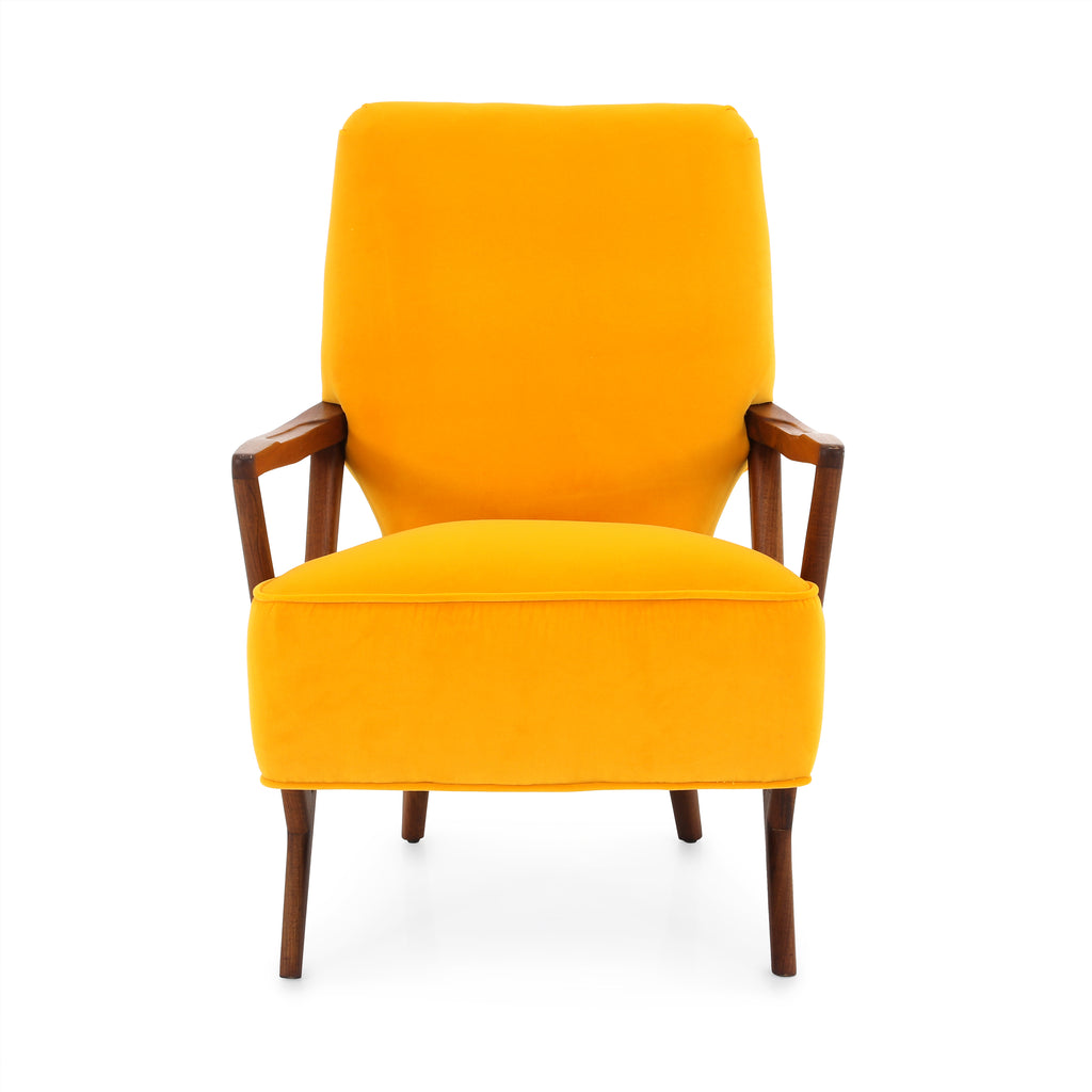 Yellow Velvet Wood Mid Century Chair