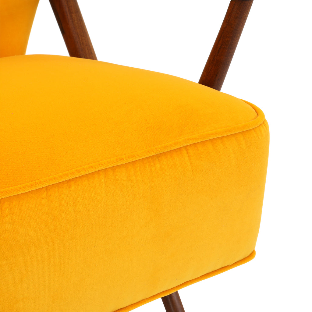 Yellow Velvet Wood Mid Century Chair
