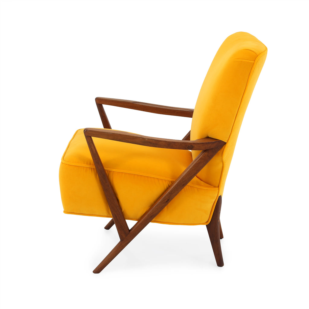Yellow Velvet Wood Mid Century Chair
