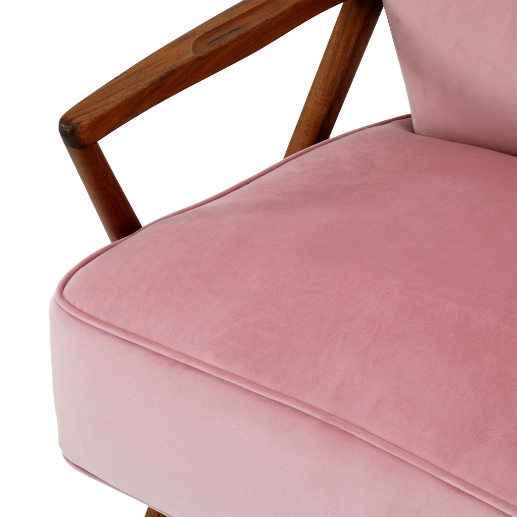 Pink Velvet Wood Mid Century Chair