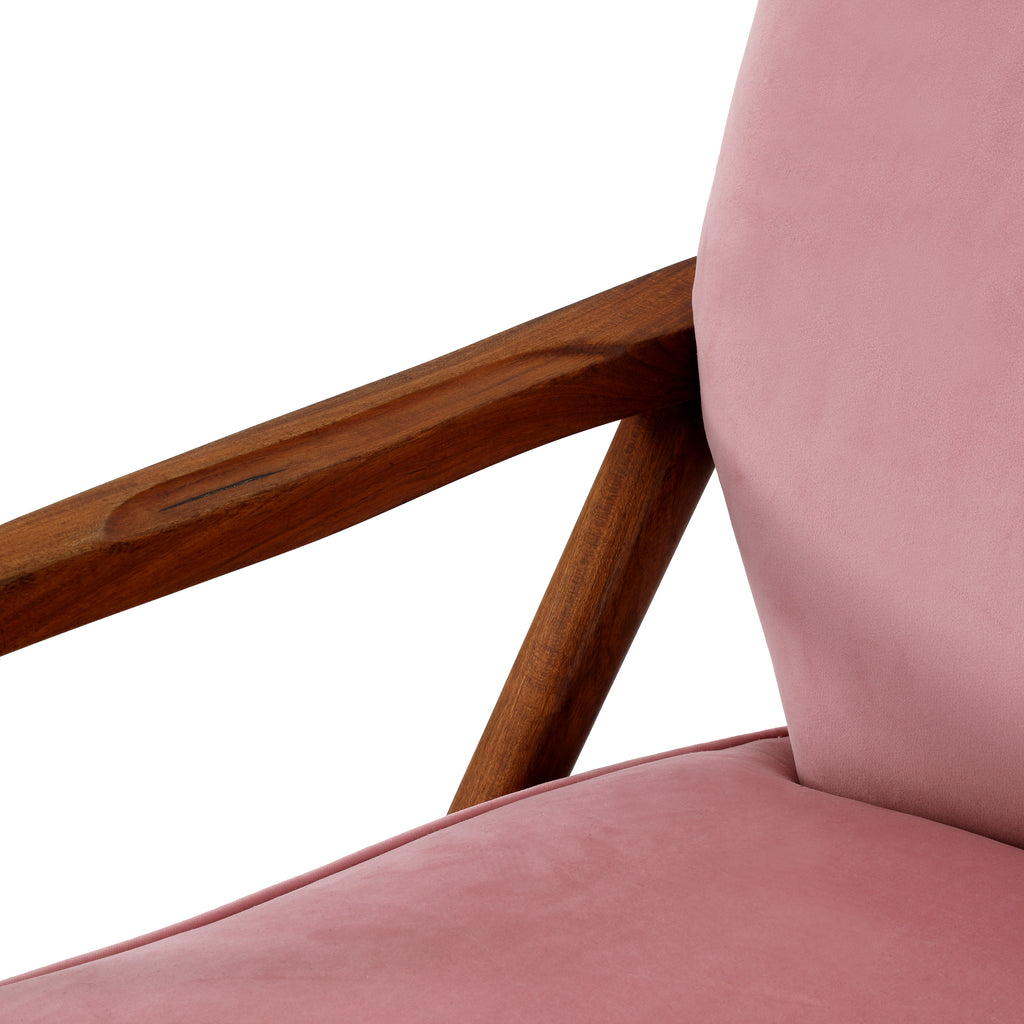 Pink Velvet Wood Mid Century Chair