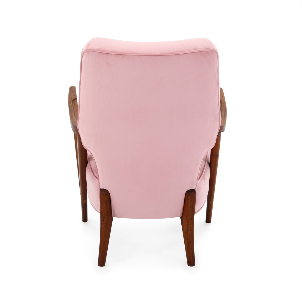 Pink Velvet Wood Mid Century Chair