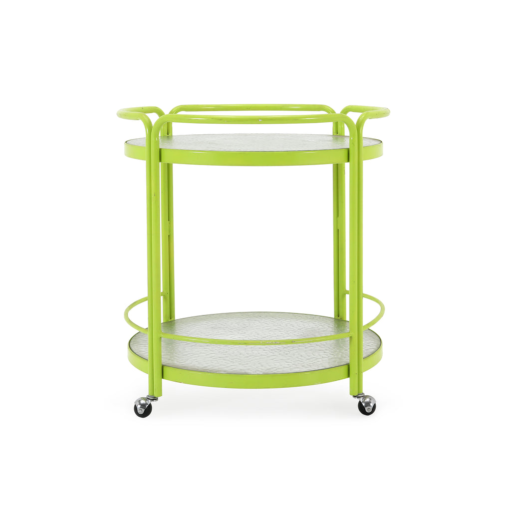 Lime Green & Tempered Glass Round Rolling Cart