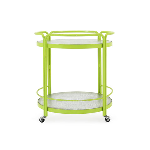 Lime Green & Tempered Glass Round Rolling Cart