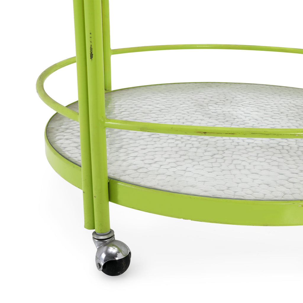 Lime Green & Tempered Glass Round Rolling Cart