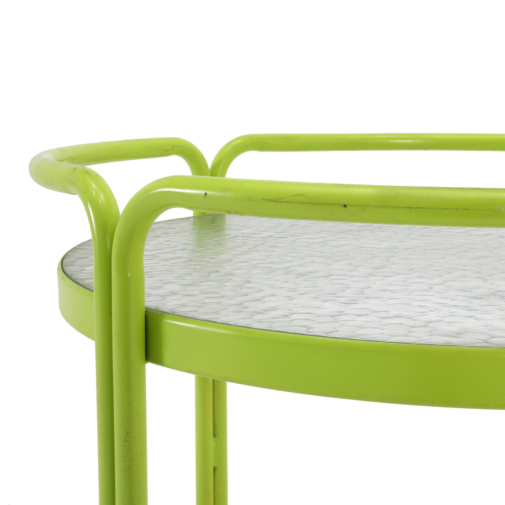 Lime Green & Tempered Glass Round Rolling Cart