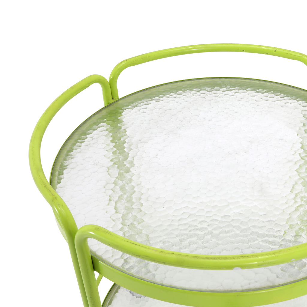 Lime Green & Tempered Glass Round Rolling Cart