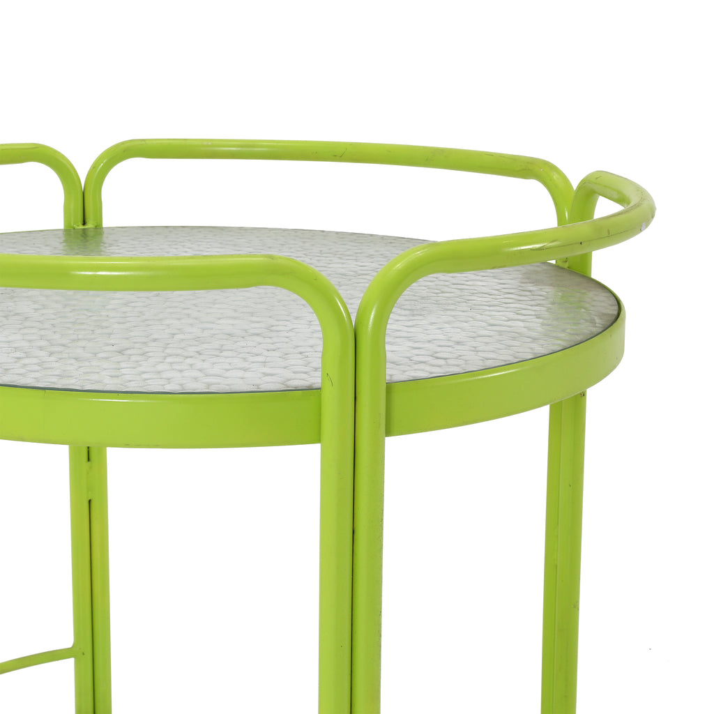 Lime Green & Tempered Glass Round Rolling Cart