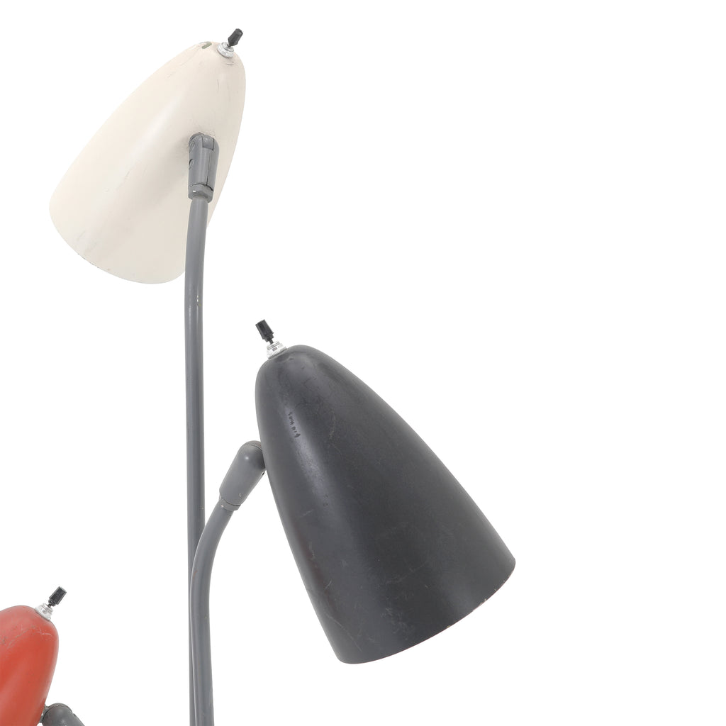 Grey Floor Lamp w/ Orange, Cream, Black Shades
