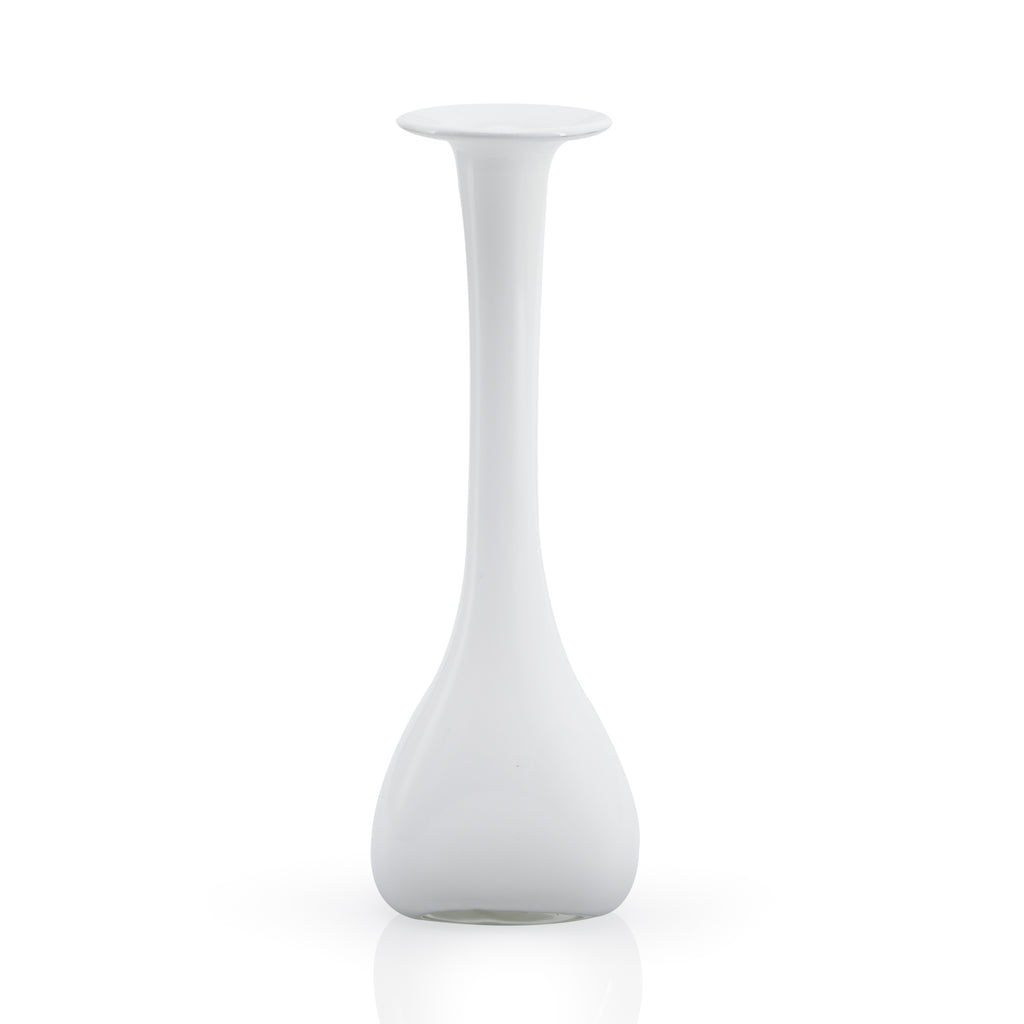 Tall Glossy White Glass Vase