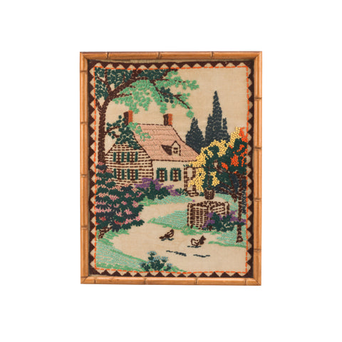 Brown & Green Farmhouse Pastoral Embroidery Artwork (A+D)