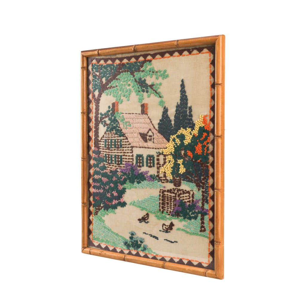 Brown & Green Farmhouse Pastoral Embroidery Artwork (A+D)