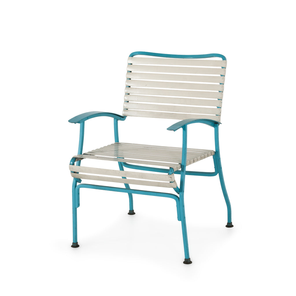 Turquoise + White Strap Patio Wide Arm Chair