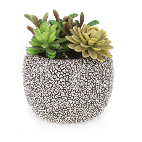 Small Textured Planter w/ Faux Succulents
