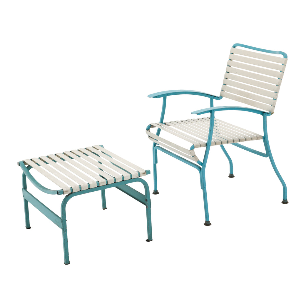 Outdoor Blue + White Strap Ottoman