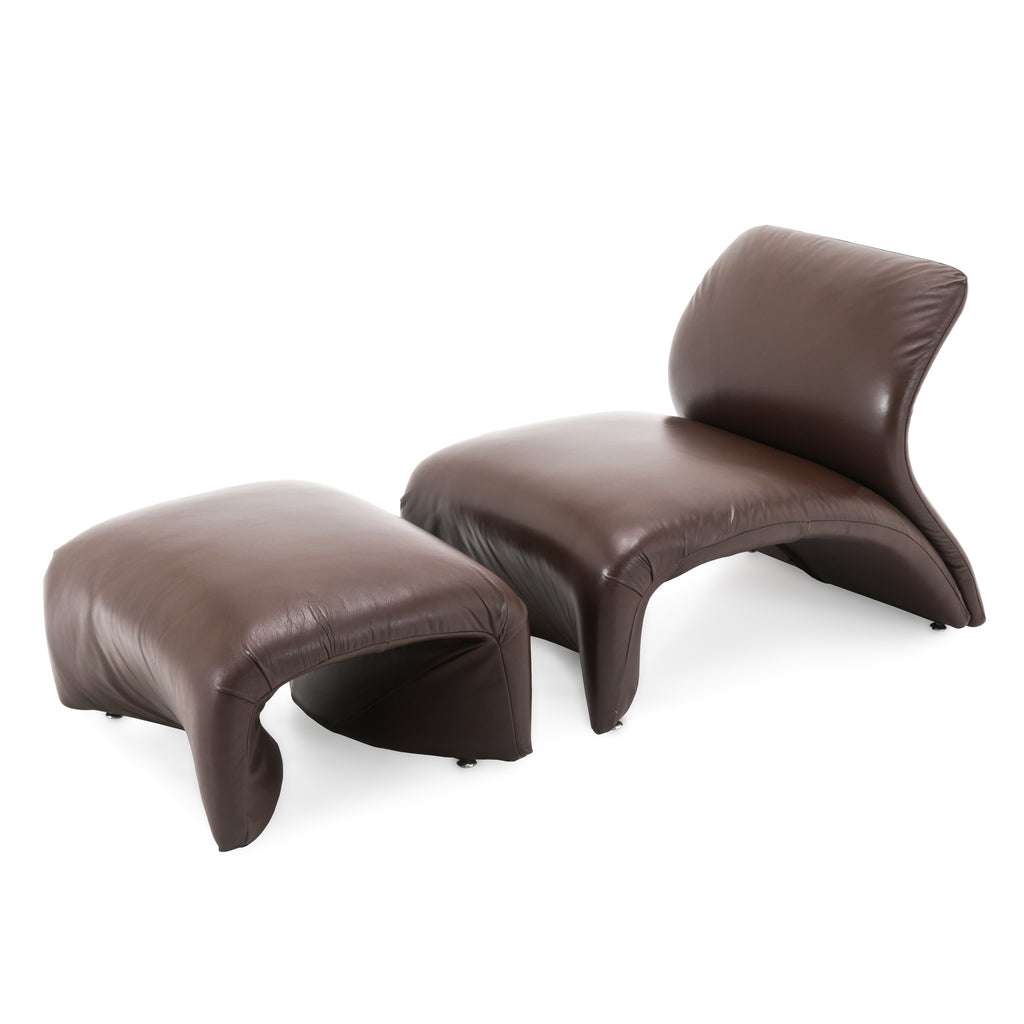 Brown Leather Ribbon Ottoman